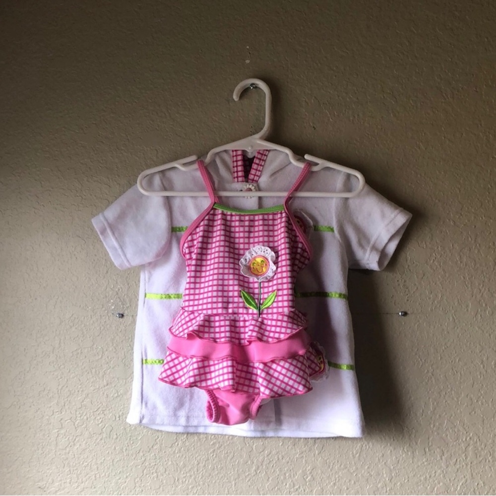 Baby Girls Swimsuit & Coverup Baby Buns Pink Sunflower Swimsuit & Coverup Sz 18M
